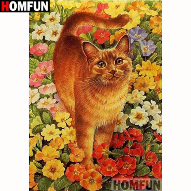 5D Diamond Painting Cat in the Pink and Blue Flowers Kit - Bonanza  Marketplace