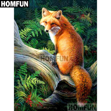 5D Diamond Painting Fox on a Tree Stump Kit