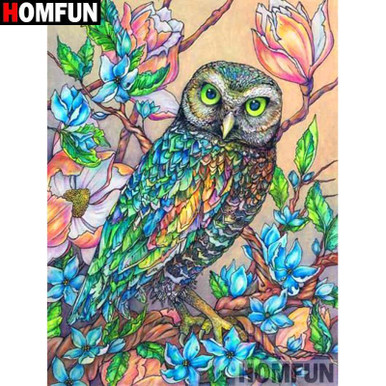 5D Diamond Painting Owl in the Pink Flowers Kit - Bonanza Marketplace