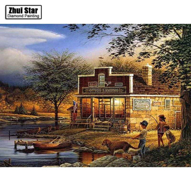 5D Diamond Painting Fishing by the Country Store Kit