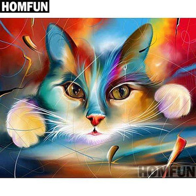 5D Diamond Painting Abstract Cat and Purple Flower Kit