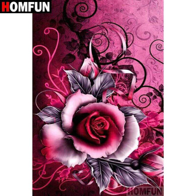 5D Diamond Painting Pink and Black Rose Kit