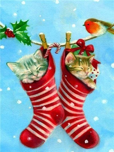 Christmas Cat Diamond Painting Set by Wizardi. CS2436 Diamond Art Kit.  Small Winter Kitten Diamond Painting Kit -  Israel