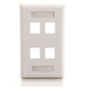 Vertical Cable Four Port Keystone Single Gang Wall Plate - White