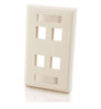 Vertical Cable Four Port Keystone Single Gang Wall Plate - White