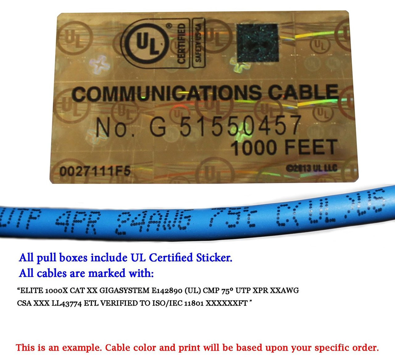 CAT6E Plenum 4 Pair 600MHz Solid (Bare Copper), Blue, Spline, 1K/Box