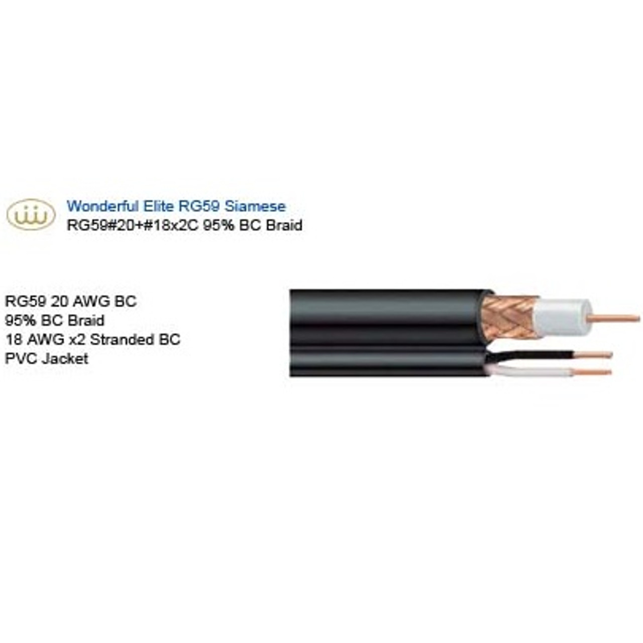 Siamese Cable 1 RG-59 (CCTV) 1 2c 18 AWG (Power) PVC White