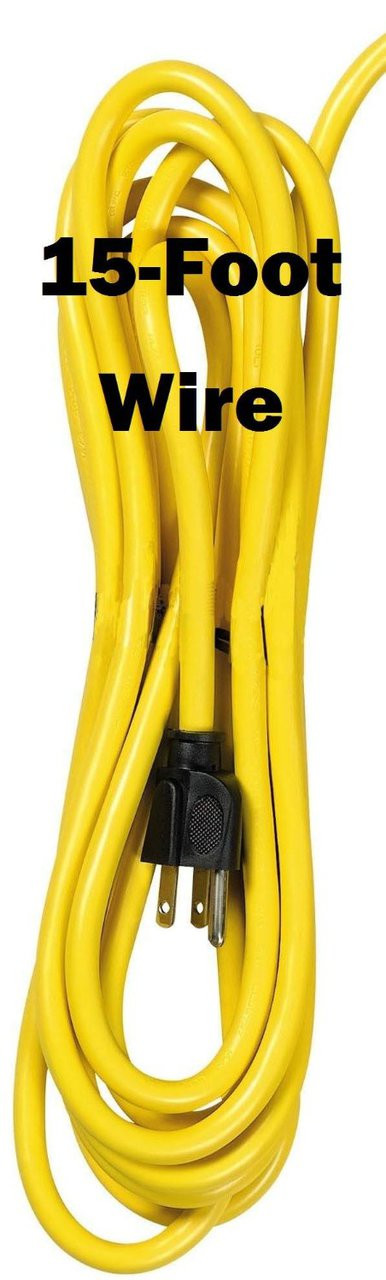 Surge Protector, 15' Cord, Yellow Heavy Duty Steel, 6 outlets with sliding safety shutters - 2 outlets spread for use with adapters