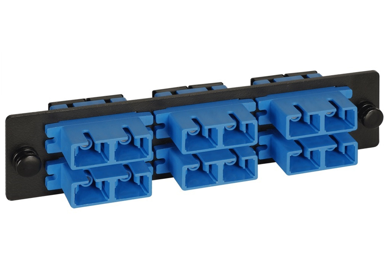FIBER OPTIC ADAPTER SC PANEL 6-DUPLEX CERAMIC, Loaded, SC 6-Duplex, 12-port Ceramic Sleeve, Singlemode,Blue
