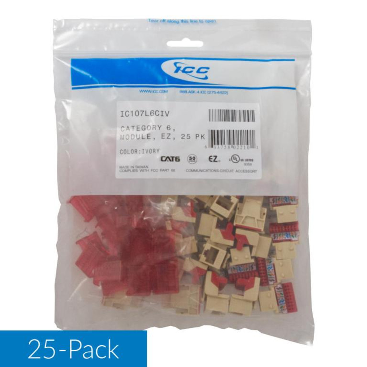 CAT6 RJ45 Keystone Jack for EZ® Style-Ivory - 25-Pack