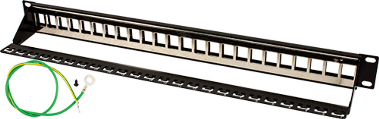 Blank Patch Panel, 24 Port, Shielded, w/Ground and Cable Manager, Black