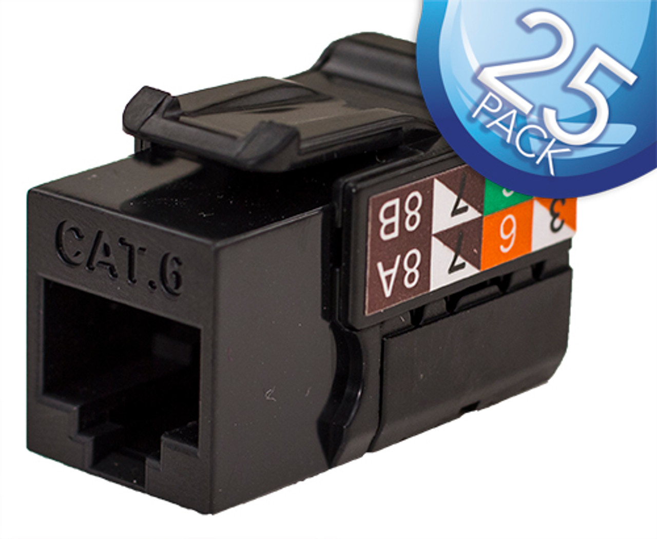 CAT6 Data Grade Keystone Jack 25 Pack, RJ45, 8×8, Terminate These Jacks with our IPunch Tool
