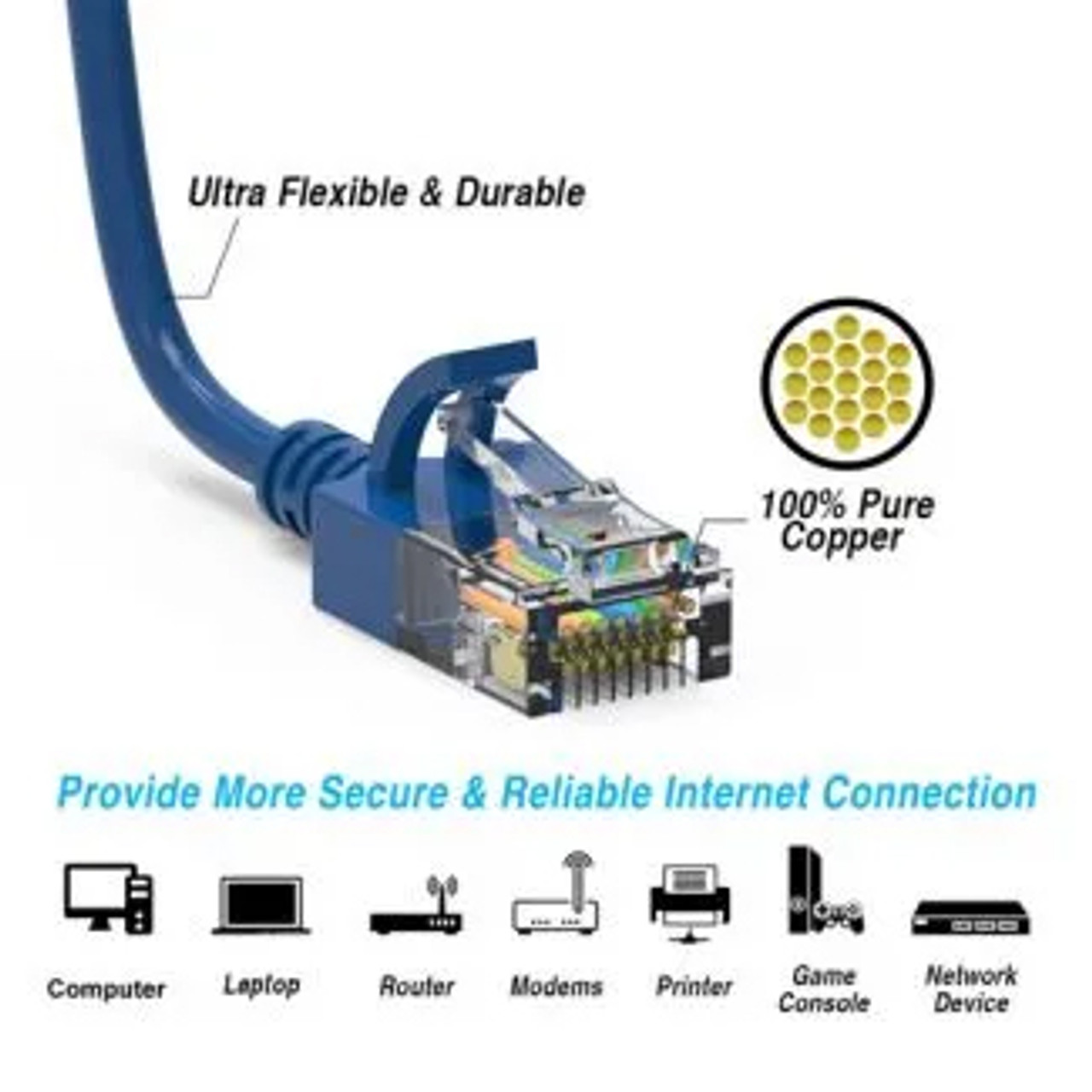 Cat6A UTP Slim Patch Cable Blue 3ft