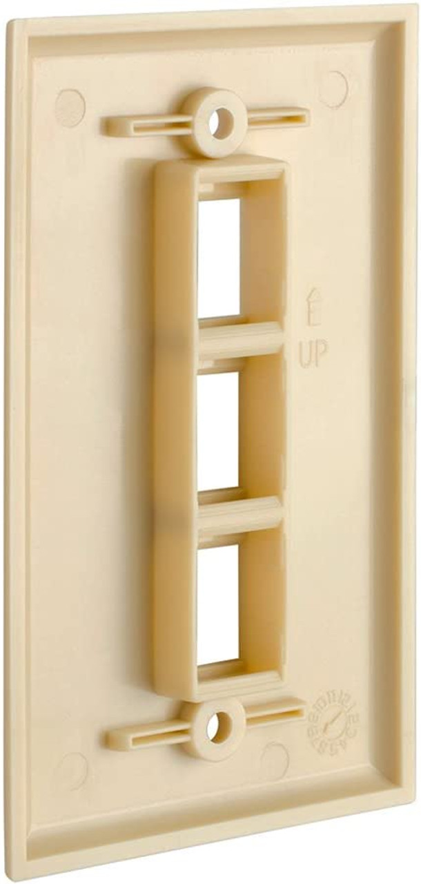 Vertical Cable 3 Port Keystone Wall Plate Single-Gang Wall Plate with Standard Size Keystone Jack Insert - Ivory