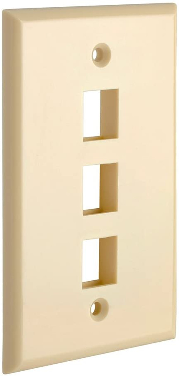 Vertical Cable 3 Port Keystone Wall Plate Single-Gang Wall Plate with Standard Size Keystone Jack Insert - Ivory