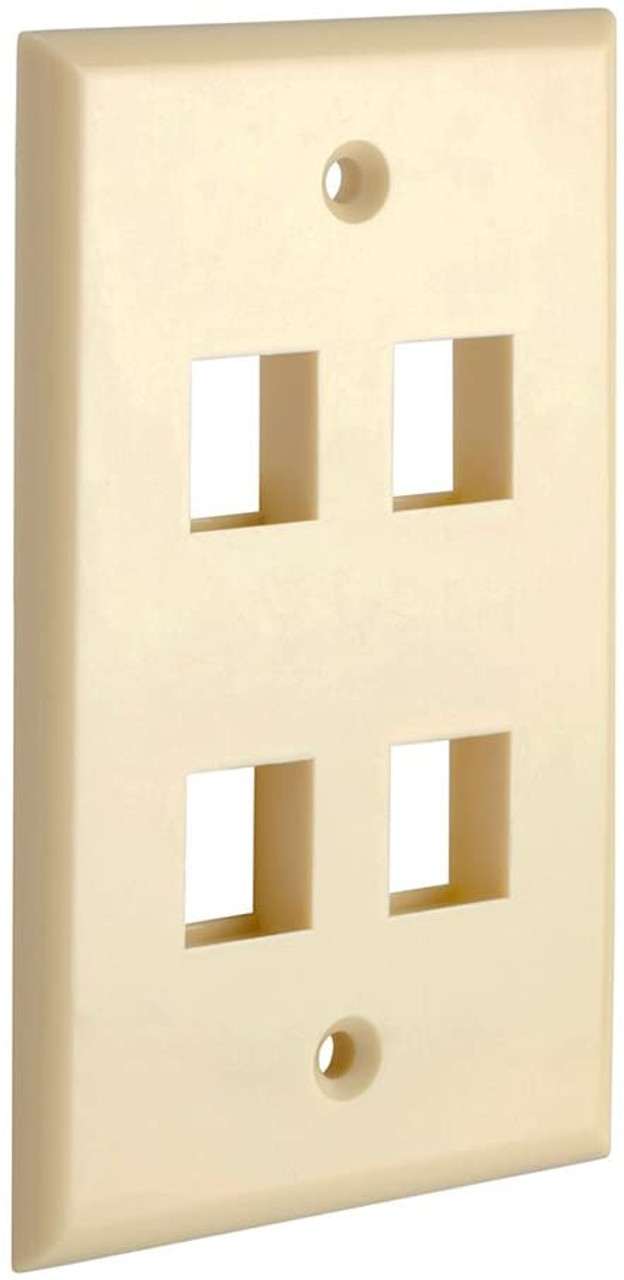 Vertical Cable 4 Port Keystone Wall Plate Single-Gang Wall Plate with Standard Size Keystone Jack Insert - Ivory