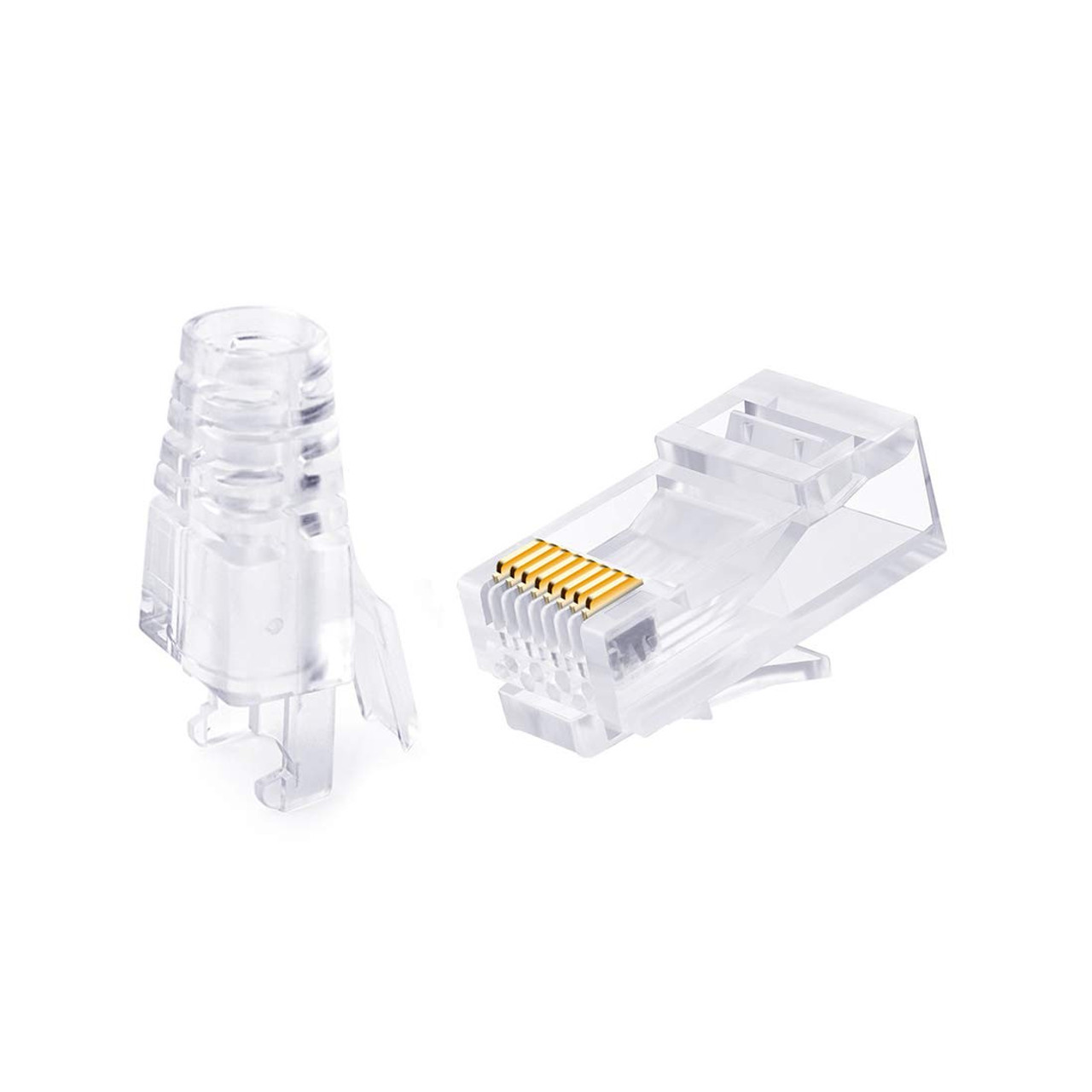 Cat6 RJ45 8P8C Ends Plug Ethernet Cable Crimp Connectors Transparent Modular Plug with Clear Hood Connector Cat6 Strain Relief Boots