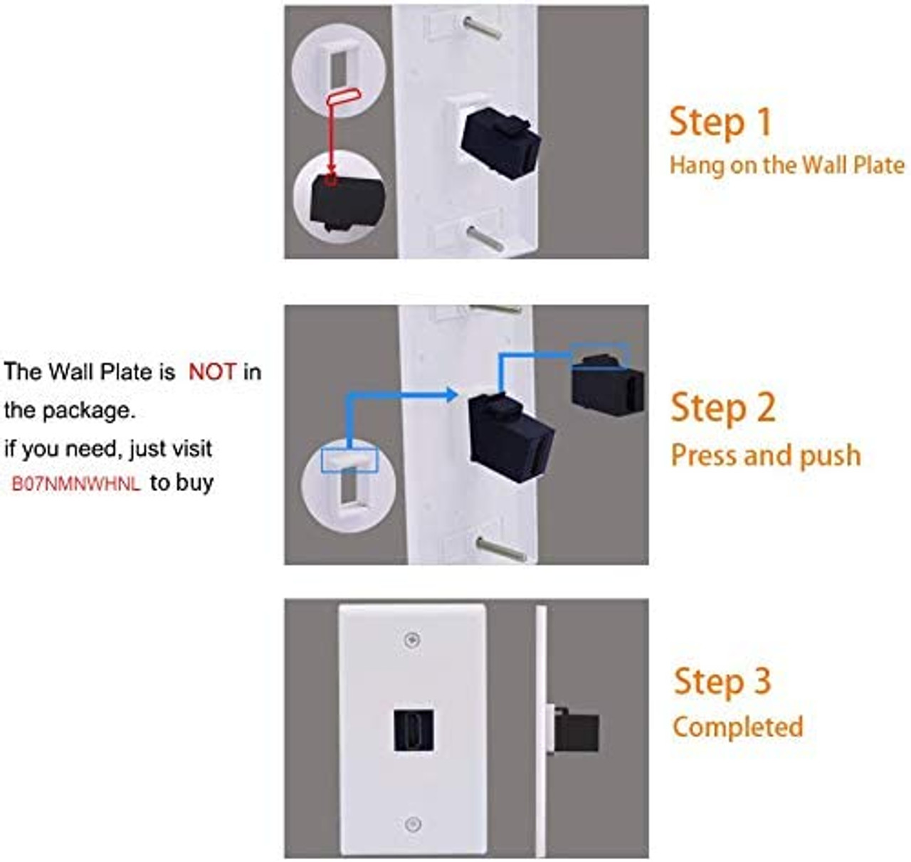 HDMI Female Keystone Coupler, VCE HDMI Keystone Jack Insert Gold Plated 3D&4K Mini Adapter Connector for Wall Plate-Black