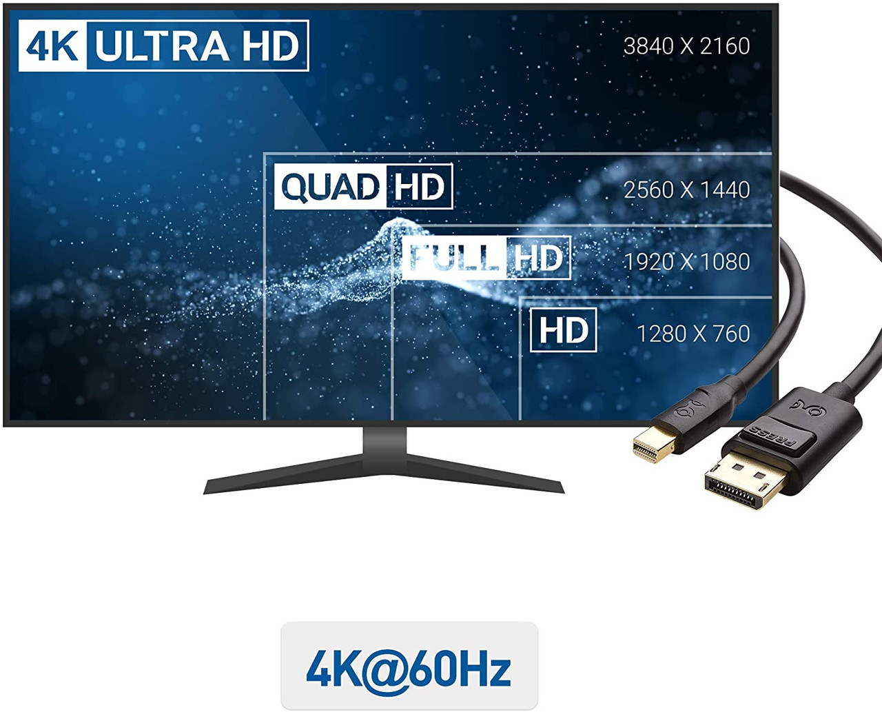4K Mini DisplayPort to DisplayPort Cable (DisplayPort to Mini DisplayPort) in Black 6 Feet 4K 60Hz 2K 144Hz Monitor Support