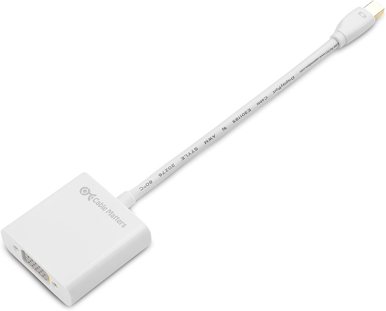 Mini DisplayPort to VGA Adapter (Mini DP to VGA) in White Thunderbolt and Thunderbolt 2 Port Compatible 3 inch"