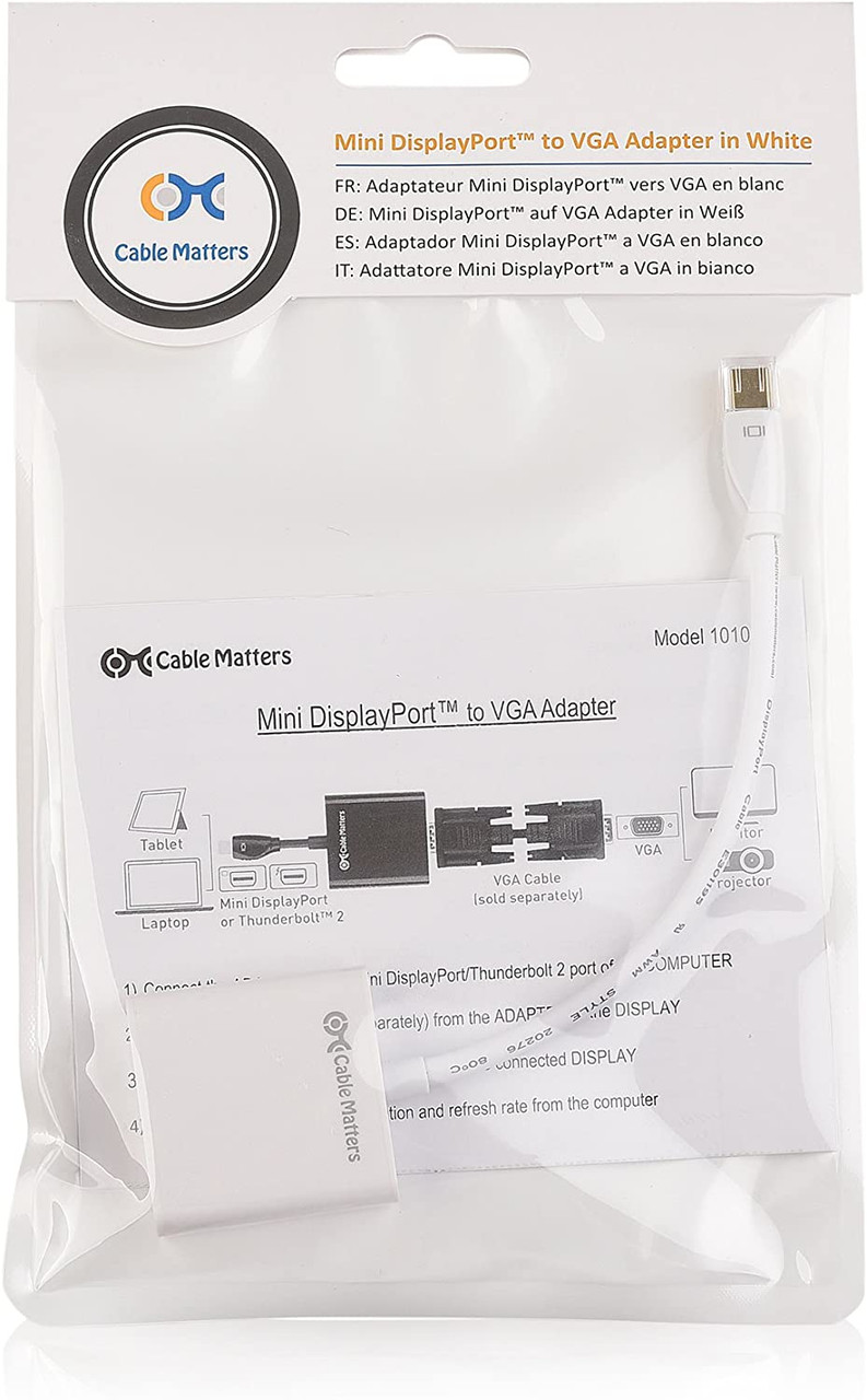 Mini DisplayPort to VGA Adapter (Mini DP to VGA) in White Thunderbolt and Thunderbolt 2 Port Compatible 3 inch"