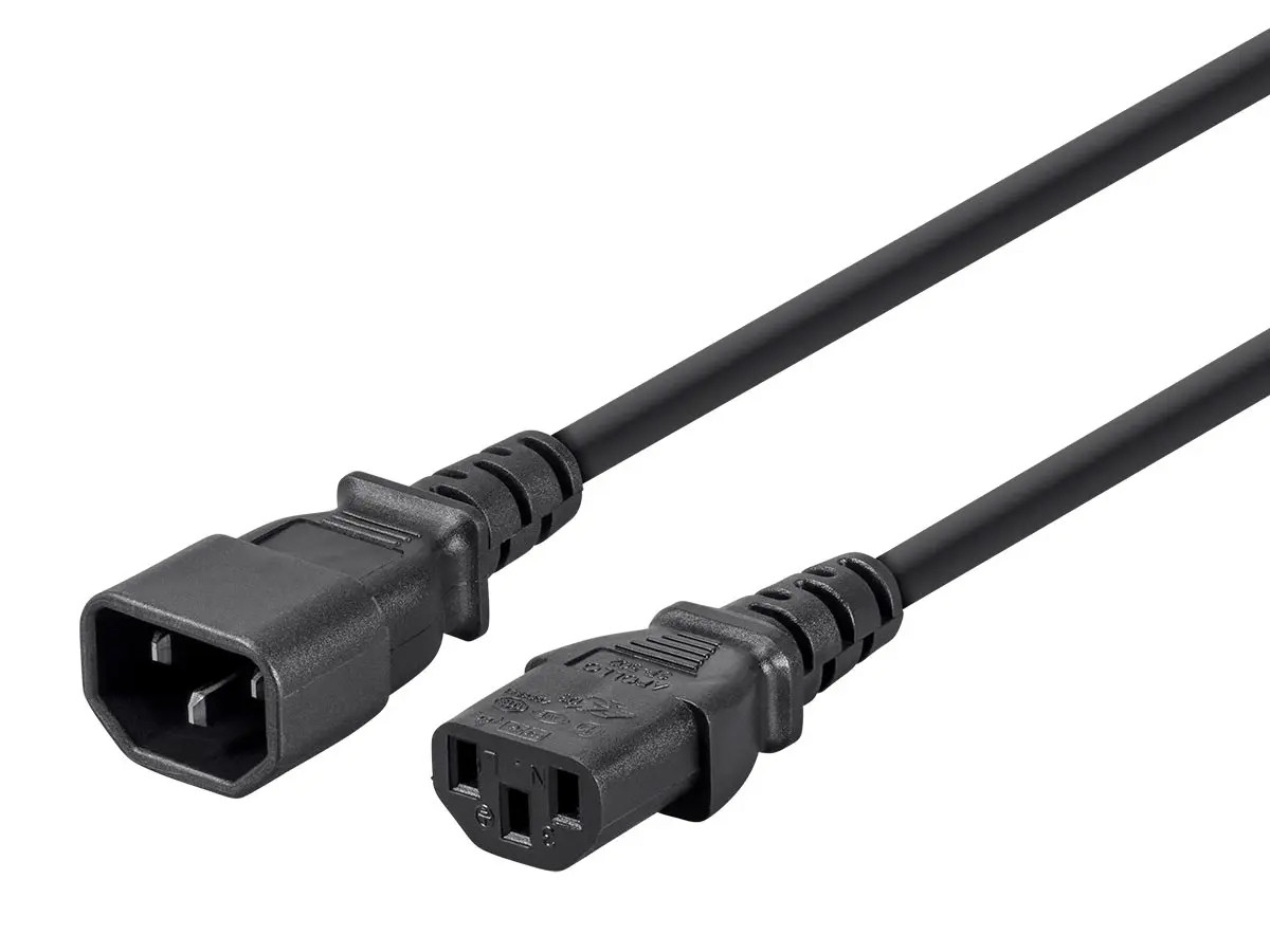 IEC 60320 C14 to IEC 60320 C13 18AWG 10A/1250W 3-Prong SVT, Black