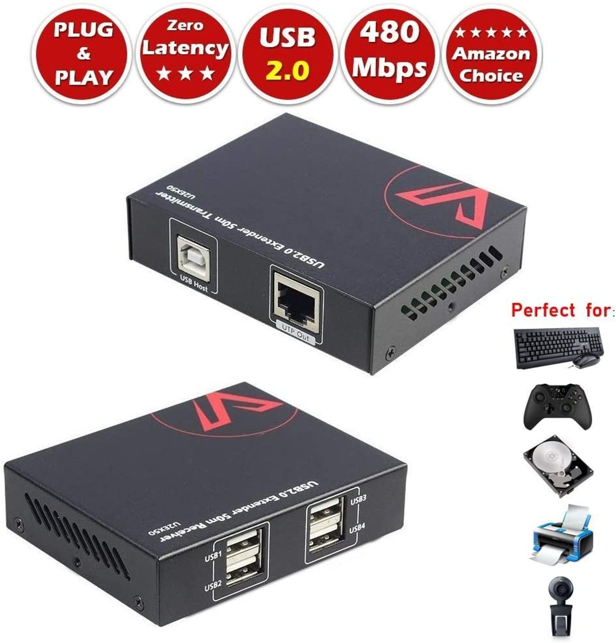 USB Extender Over Cat5e/6/6a/7 196ft/60M 4 USB 2.0 Ports Plug and Play No Driver Supports All Operating System Keyboard and Mouse USB Over Ethernet