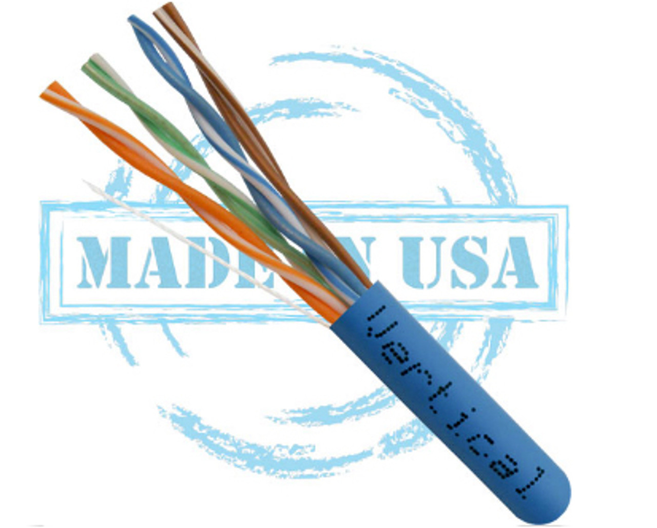 CAT5E Plenum 24AWG UTP 4 Pair Solid Bare Copper 350MHz 1000ft Pull Box Blue