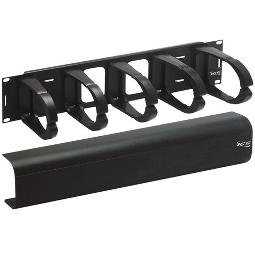 Horizontal Plastic Interbay Panel With Cover 2U 5 Ring Black