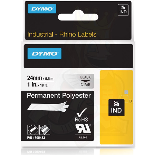 Label RhinoPRO 1" Clear Permanent Polyester Black Print