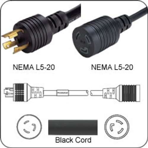 Power Cord, NEMA L520 P to L520 R 20Amp 125v, 10 feet