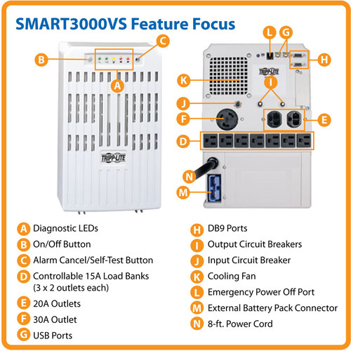 UPS Tripp Lite SmartPro SMART3000VS - AC 120 V - 2.25 kW -