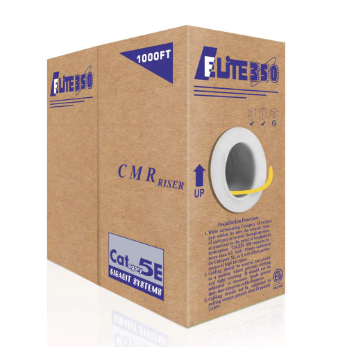 CAT5E PVC 4 Pair 350MHz Solid(Bare Copper) , Yellow, 1000' Per Box, TAA-Compliant