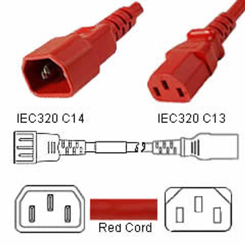 Power Cord 3' C14 to C13 Power Cords - Red