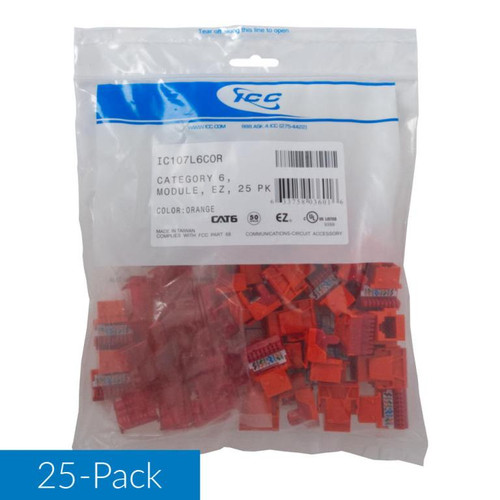 CAT6 RJ45 Keystone Jack for EZ® Style-Orange - 25-Pack