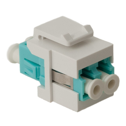 LC Fiber Optic Keystone Coupler (OM3) with Metal Sleeves and Duplex Ports - White