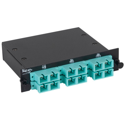 Classic SC-MPO Fiber Optic LGX Compatible Cassette with Aqua Multimode Adapters and 12 10G OM3 Fibers