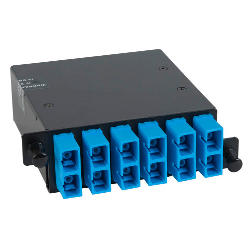 HD SC-MPO Fiber Optic Cassette with Blue Singlemode Adapters and 12 OS1 Fibers