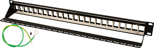 Blank Patch Panel, 24 Port, Shielded, w/Ground and Cable Manager, Black