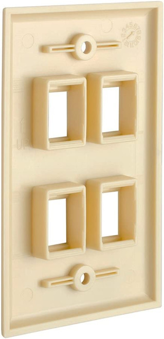 Vertical Cable 4 Port Keystone Wall Plate Single-Gang Wall Plate with Standard Size Keystone Jack Insert - Ivory