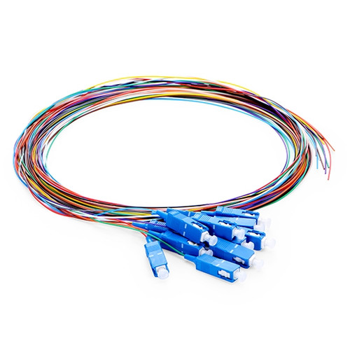 1m (3ft) SC UPC 12 Fibers OS2 Single Mode Unjacketed Color-Coded Fiber Optic Pigtail