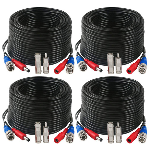 4 Pack 200 Feet BNC Video Power Cable Wire Pre-Made All-in-One Video Security Camera Wire with Connectors for CCTV Camera DVR Surveillance System