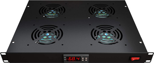 Rack Mount Fan 4 Fans Server Cooling System 1U 19" Rackmount Cabinet Panel with Adjustable Temperature Control (Heat Monitor Digital Display) Alarm Sensor (Overheat Air Flow Exhaust)