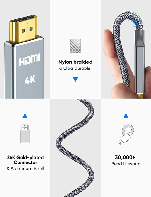 Short HDMI Cable 2 ft Capshi High Speed 18Gbps 2ft HDMI Cable HDMI Cable 2 Foot 4K, 2D, 2160P, 1080P, Ethernet 28AWG Braided HDMI Cord Audio Return(ARC) Compatible UHD TV, Blu-ray, PS4, PC