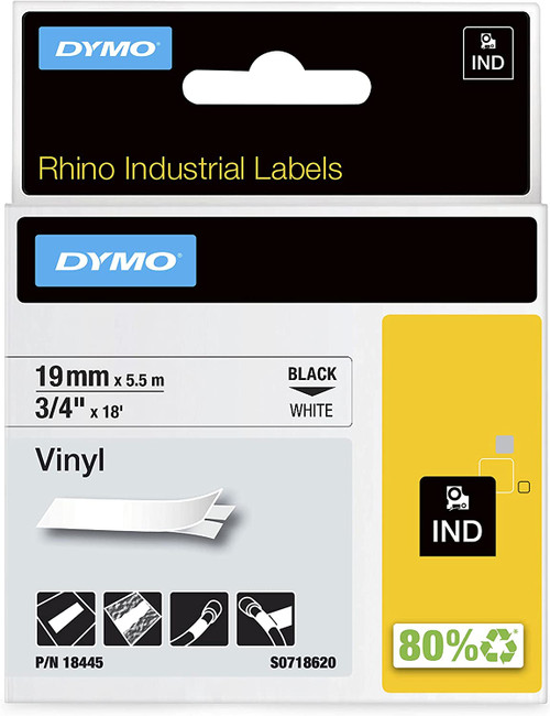 V150009-18445 3/4" White Vinyl Labels Black on White