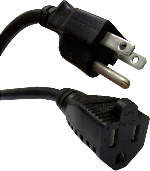 1 feet Heavy Duty Power Extension Cord Power Extension Cable Black NEMA 5-15P to NEMA 5-15R 13 Amp Power Cable, 16 AWG