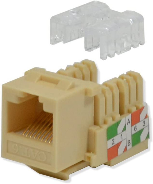 Cat6 Keystone Jacks Ivory with Dust Cap – 22-26 AWG PCB Female RJ45 Connectors for Network Ethernet Wall Jack Insert | Cat 6 110 Punch Down Block Socket 8-Port, 8-Connector (8P8C)-25 Pack