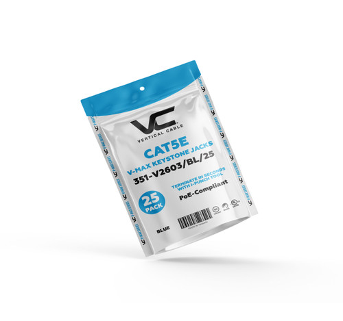 Vertical Cable CAT5E V-Max Keystone Jack Unshielded RJ45 8x8 U-Style (90°) 25 Pack Blue (351-V2603/BL/25)