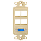 Decora Insert VGA HD15 F/F + 4 keystone jacks, Ivory ICC