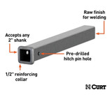 Raw Steel 2"x2" Square Receiver Tube 24"
